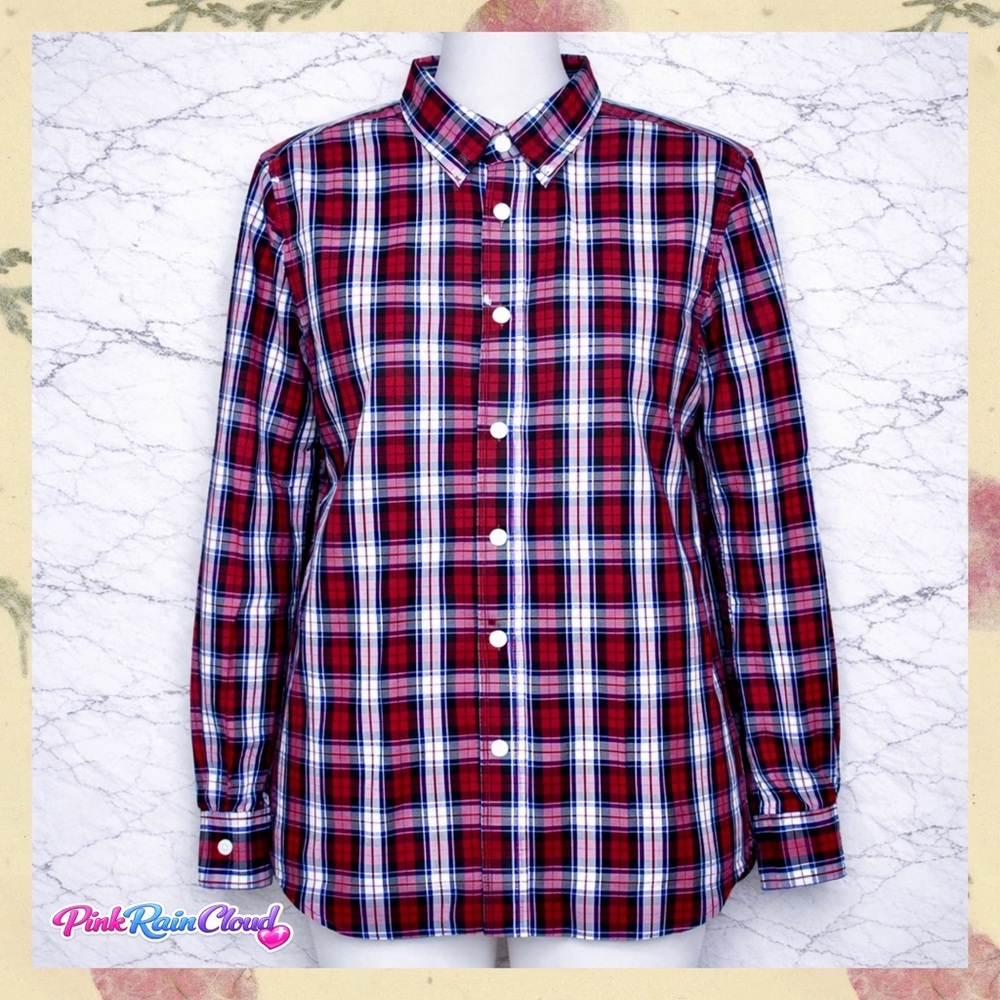 Chaps 90s Plaid Print Oxford Collar Button Up Long Sleeve Shirt Women’s XL